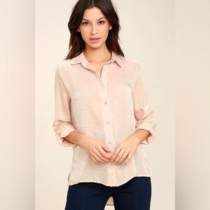 NWT Lulus  Boss Lady Light Peach Satin Button-Up Top Women XL
